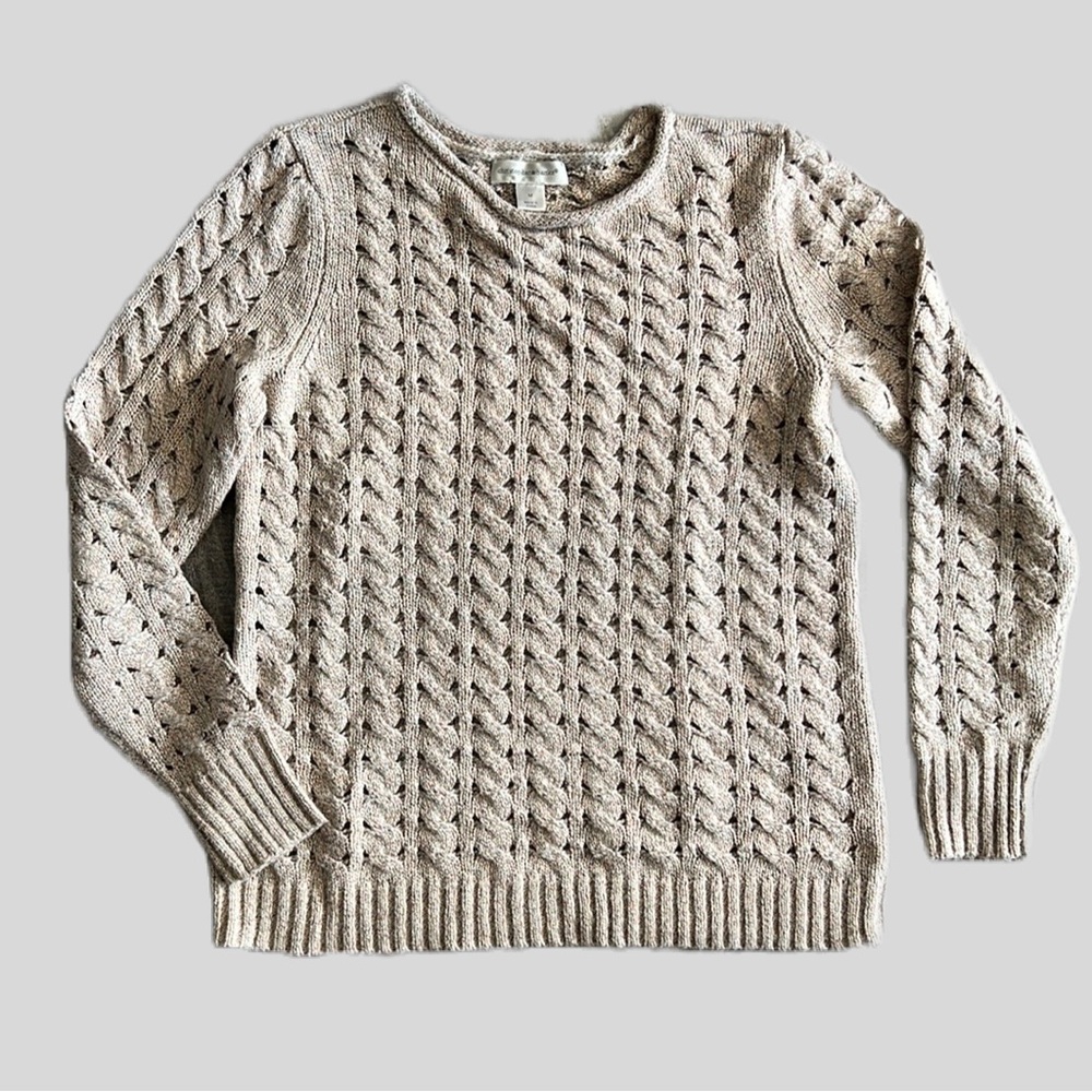 Christopher & Banks Women’s Medium Cable Knit Sweater Beige Mock Neck Crew